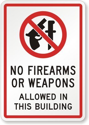 No Firearms Or Weapons Allowed In This Building (with Gun, Knife Graphic) Sign, 14