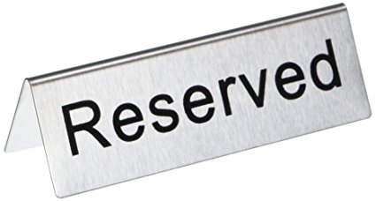 New Star Foodservice 26887 RESERVED Table Tent Sign, Stainless Steel, 4 x 1.5-Inch, Set of 6