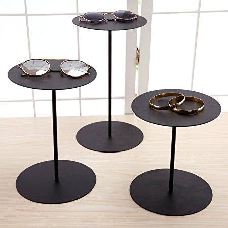 Set of 3 Black Metal Retail Display Risers, Various Height Jewelry and Accessories Stand