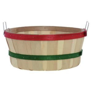 Shallow Bushel Basket, Plain with Red and Green Bands