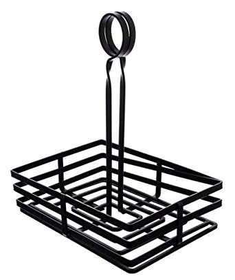 American Metalcraft FWC68 Rectangular Wrought Iron Condiment Rack Basket with Display Handle, 6