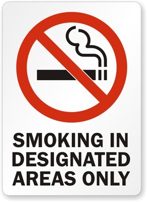 Smoking In Designated Areas Only (with symbol) - vertical Label, 10