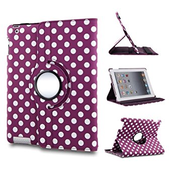 Generic 360 Degrees Rotating Stand (Spot design, Purple) for Apple Ipad 2/3/4 Folio Pu Leather Stand Case with Wake/sleep Capability Smart Cover Case for Apple iPad 2 2nd generation / iPad 3 3rd generation/ iPad 4 4th generation Apple Ipad 2 3 4