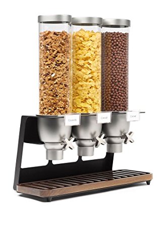 Rosseto EZ520 Triple Container EZ-SERV Table-Top Cereal Dispenser with Walnut Tray, 3.9 Gallon