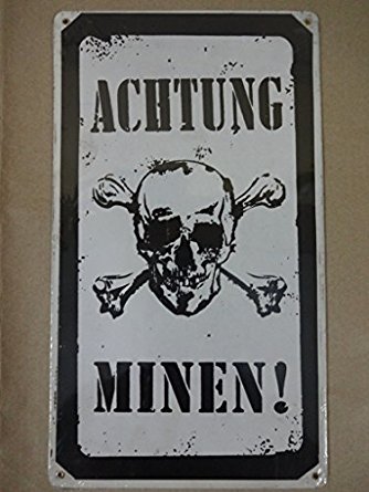 Achtung Minen Vintage Metal Sign - 8W x 14H in.