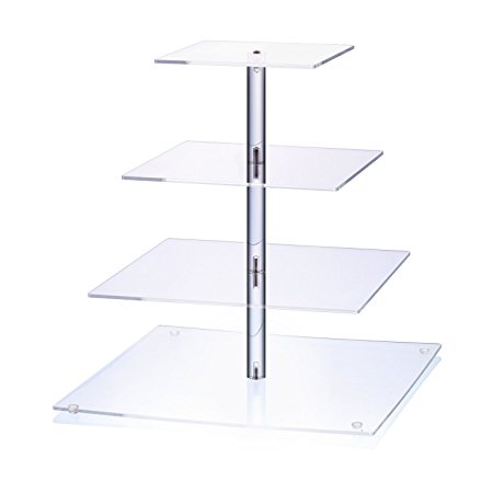 Cupcake Stand Holder, 4 tier Dessert Display Square Acrylic Cake Tower Tiered Plastic by Elimoons ( Clear )