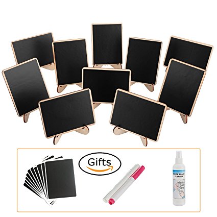 officematters Wood Mini Blackboard with Support Easel for Message Board Signs Parties, Rectangle, Set of 10