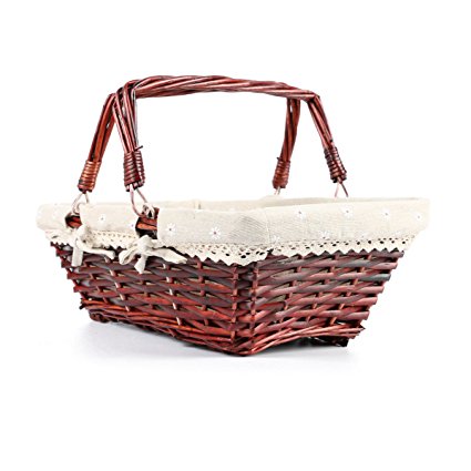 MEIEM Easter Basket Gift Basket Wicker Woven Picnic Basket with Double Folding Handles Rectangular Willow Basket (Auburn)