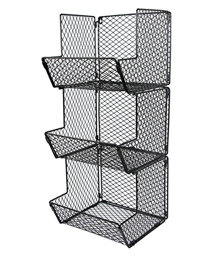 ESYLIFE Multipurpose Wall Mount 3 Tier Bathroom Towel Basket Wire Kitchen Storage Bin Organizer Fruit Rack Stand, Black