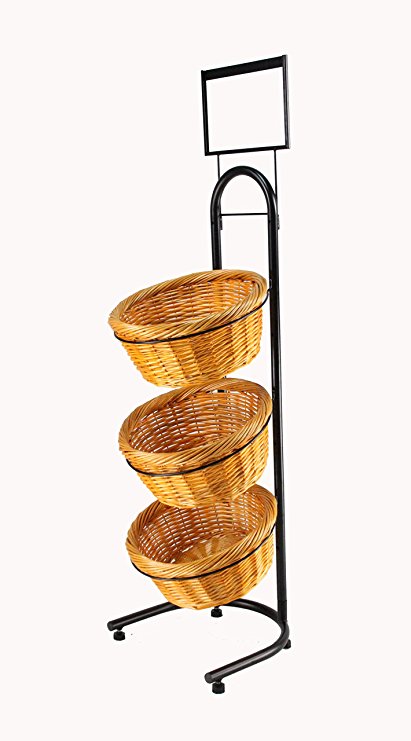 FixtureDisplays 4 Tiers Wicker Basket Fruit Vegetable Display Stand 31042