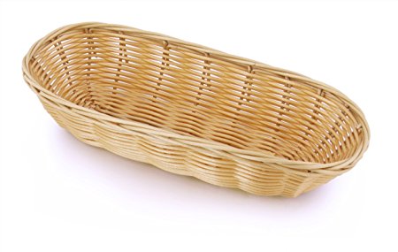 New Star Foodservice 44218 Food Serving Baskets 9 x 4.25 x 2 inch Oblong, Hand Woven, Polypropylene, Set of 12, Natural