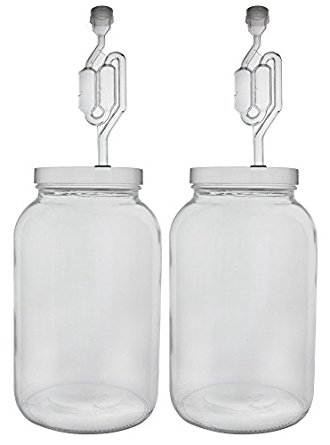 Home Brew Ohio One gallon Wide Mouth Jar with Lid & Twin Bubble Airlock-Set of 2, Multicolor