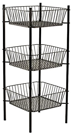 3-tier Mobile Impulse Bin with 3 Tapered Baskets, Wire Dump Bin for Floor Displays, Steel (Black)