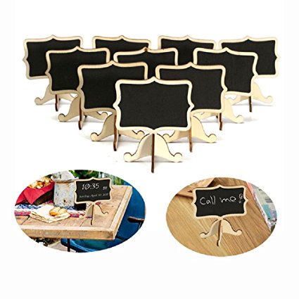 YuKing Mini Wooden Chalkboards Signs Rectangle Chalkboards Blackboard with Stand Wedding Place Card Label Tags, 3.26 x 2.36 Inch,Set of 10