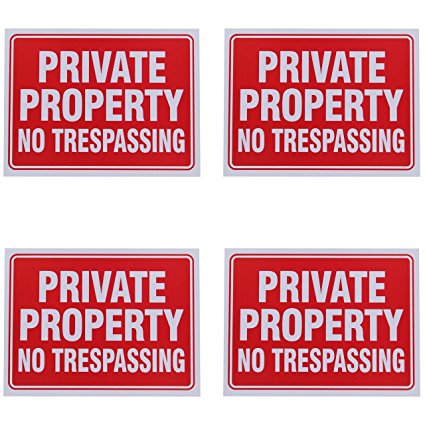 Private Property No Trespassing Sign 9 x 12 Inch - 4 Pack