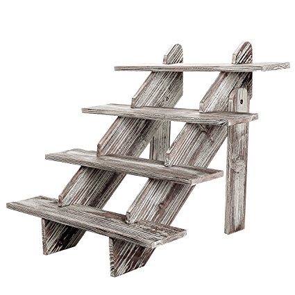 4-Tier Rustic Weathered Wood Retail Display Riser, Decorative Merchandise Stand, Brown